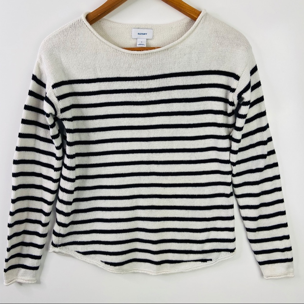 Old Navy Bateau Black Striped Sweater Cream Beige